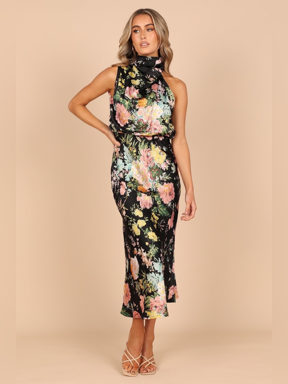 Petal & Pup Anabelle Halter Neck Midi Dress Size‎ Small Black Floral
